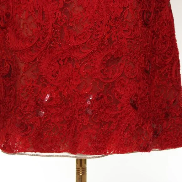 Marchessa Notte Red Diane Dress, Red Beaded Lace, Size 0 - Picture 7 of 15